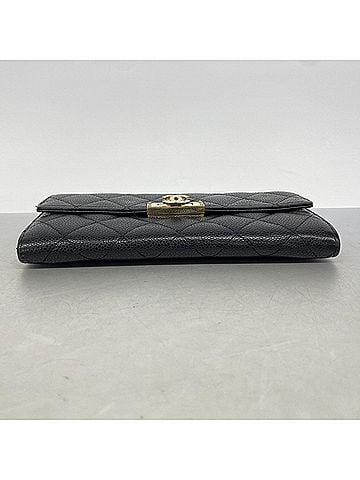 Chanel Chanel Matelassé Long Wallet, Caviar Leather, Black, Women's, P3127080 (view 2)