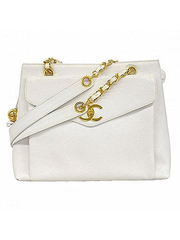 Chanel Chanel Chain Tote Bag, Caviar Leather, White, Women's, P3112537 (view 1)