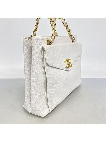 Chanel Chanel Chain Tote Bag, Caviar Leather, White, Women's, P3112537 (view 2)