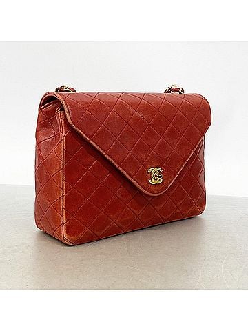 Chanel Chanel Matelassé Shoulder Bag, Double Chain, Lambskin, Red, Women's, P3098734 (view 2)