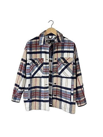 Zara Plaid Wool Shacket Jacket (view 1)