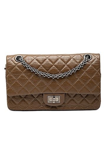 Chanel Chanel Matelassé 2.55 Double Flap Chain Shoulder Bag, Brown Leather, Women's CHANEL (view 1)