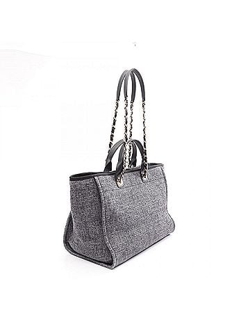 Chanel Chanel Deauville 2-Way Tote Bag/Handbag, Canvas and Leather, Women's, Gray/Black, A66941 (view 2)