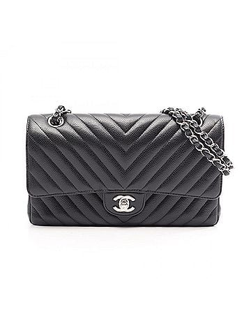 Chanel Chanel Chevron V-stitch Double Flap Shoulder Bag/Handbag, Caviar Leather (Grained Calfskin), Women's, Black, A01166 (view 1)