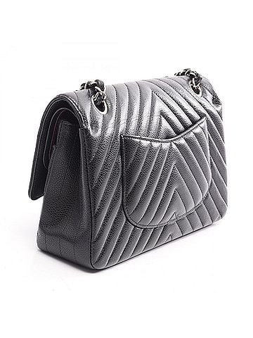 Chanel Chanel Chevron V-stitch Double Flap Shoulder Bag/Handbag, Caviar Leather (Grained Calfskin), Women's, Black, A01166 (view 2)