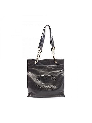 Chanel Chanel Coco Mark Tote Bag Handbag, Lambskin Leather, Women's, Black (view 1)
