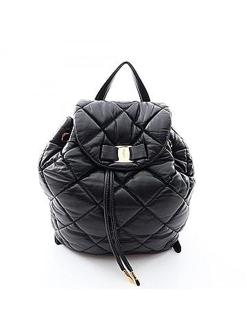 Salvatore Ferragamo Salvatore Ferragamo Vara Ribbon Quilted Chain Backpack/Handbag, Leather, Women's, Black (view 1)