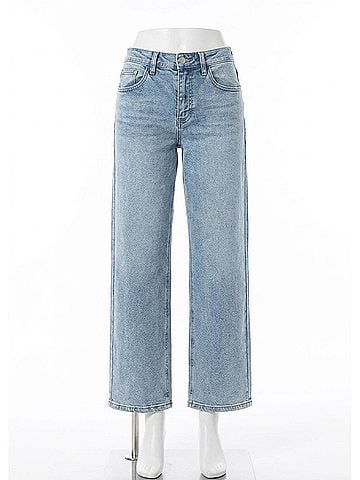 Just Black Folded Waist Relaxed Straight Jeans in Blue (view 1)