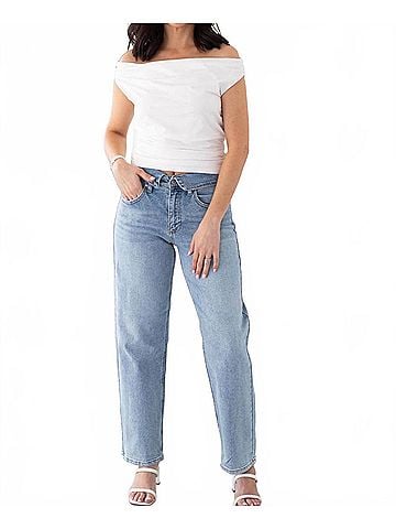 Just Black Folded Waist Relaxed Straight Jeans in Blue (view 2)