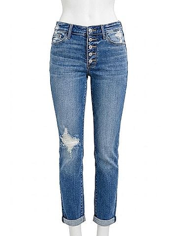 Judy Blue Gotta Have 'Em Destroyed Boyfriend Jeans in Mid Wash (view 1)