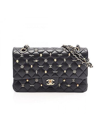 Chanel Chanel Matelassé Egyptian Charm Double Flap Shoulder Bag/Handbag, Lambskin Leather, Women's, Black (view 1)