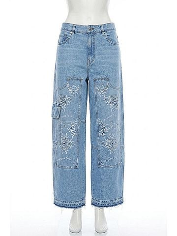 Ganni Broderie Anglaise Carpenter Jeans in Light Blue Stone (view 1)