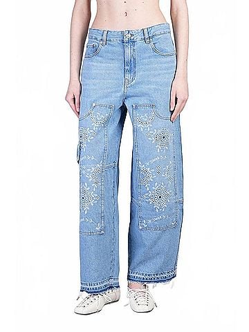 Ganni Broderie Anglaise Carpenter Jeans in Light Blue Stone (view 2)