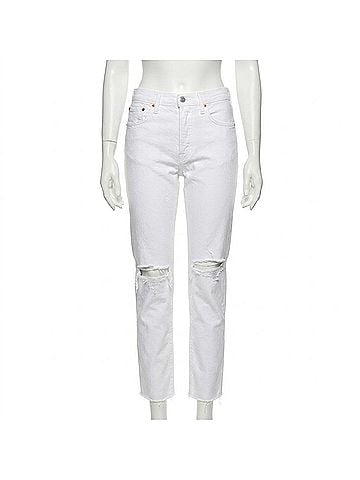 RE/DONE High Rise Stove Pipe Jeans in White Destroyed (view 1)