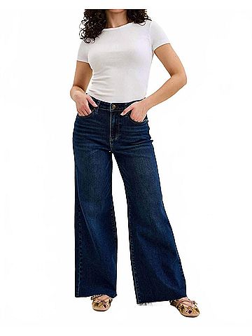 Judy Blue High Waist Petite Retro Wide Leg Jeans in Dark Blue (view 2)