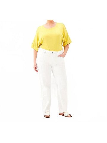 Karen Kane Raw Hem Straight Jeans - Plus in Off White (view 2)