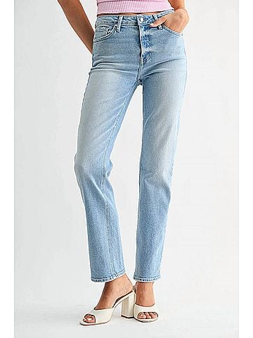 Just Black Mid Rise Stovepipe Straight Jean in Medium Blue (view 2)