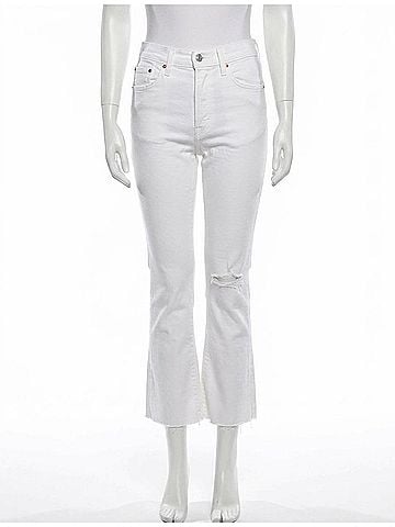 Rag & Bone Women's White With Holes Cropped Jeans Stretch Denim Pants in White (view 1)