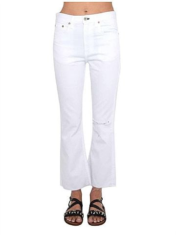 Rag & Bone Women's White With Holes Cropped Jeans Stretch Denim Pants in White (view 2)