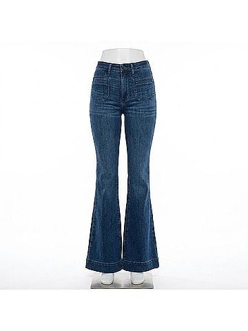 Judy Blue High Rise Flare Jeans With Front Patch Pockets in Blue (view 1)