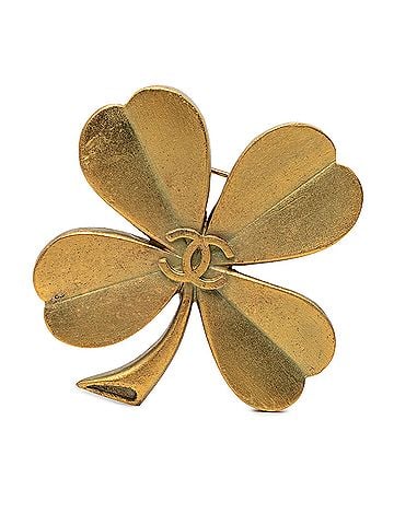 Chanel CC Gold Plated Clover Brooch (view 1)