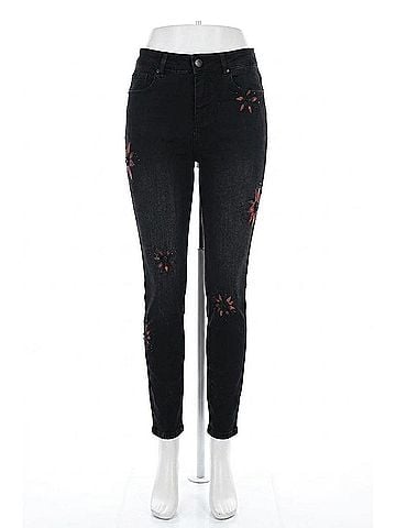 Frank Lyman Design Bettany Painted Foral Denim Jeans in Black And Magenta (view 1)