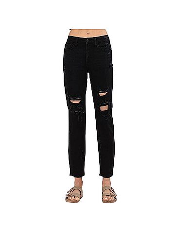 Judy Blue High-Waist Destroyed Boyfriend Jeans in Black (view 2)
