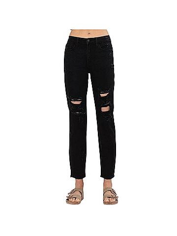 Judy Blue High-Waist Destroyed Boyfriend Jeans in Black (view 2)