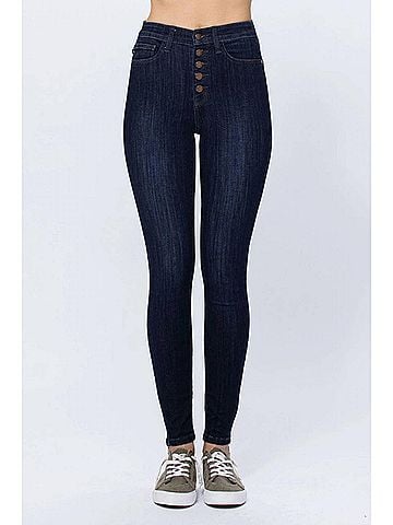 Judy Blue High Waist Handsand Resin Skinny Jeans in Dark Wash (view 2)