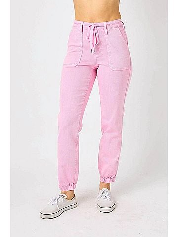 Judy Blue High Waist Garment Dyed Jogger Jeans in Pink (view 2)