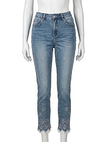 Frank Lyman Design Sequin Detail Cropped Jeans in Denim (view 1)