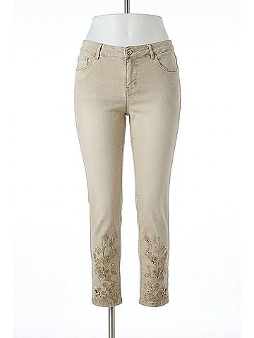 Frank Lyman Design Rhinestone Embellished Hem Jeans in Beige (view 1)