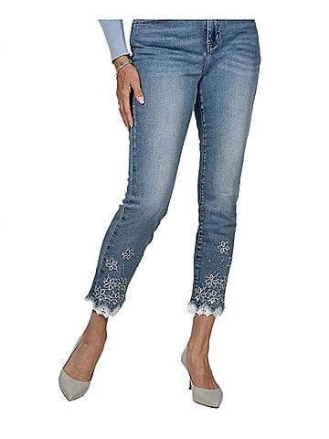 Frank Lyman Design Sequin Detail Cropped Jeans in Denim (view 2)