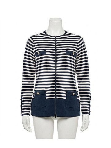 Nic + Zoe Striped City Charm Knit Blazer in Indigo Multi (view 1)