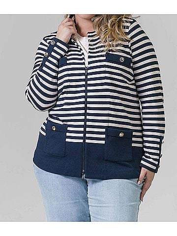 Nic + Zoe Striped City Charm Knit Blazer in Indigo Multi (view 2)
