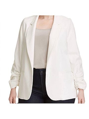 Skies Are Blue Women's Open Front Blazer - Plus in Oyster (view 2)