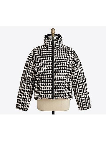 Dress Forum Houndstooth Stand Collar Puffer Jacket in Black/ Tan (view 1)