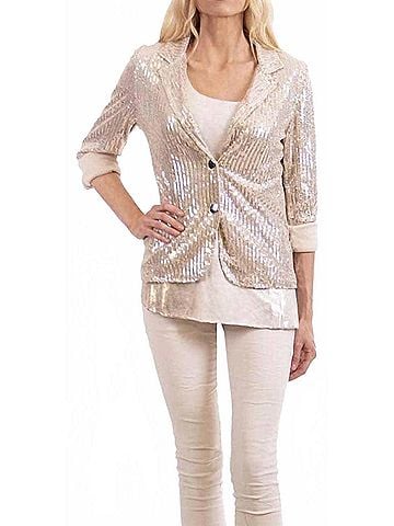GiGi Moda Seguna 3/4 Sleeve Collared Blazer in Cream (view 2)
