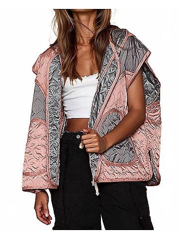 Pol Sleeveless Hoodie Vest in Salmon Grey Multi (view 2)