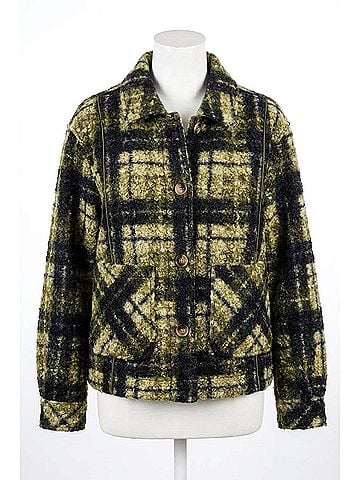 Tribal Textured Plaid Lined Button-Front Jacket in Ivy (view 1)