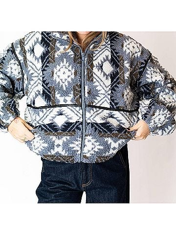 Promesa U.S.A. Ari Geometric Fleece Jacket in Grey (view 2)