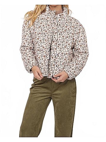 Sadie & Sage Just Looking Floral Cord Jacket in Beige (view 2)