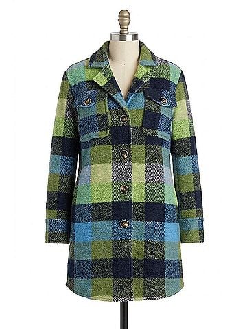 Tribal Nightfall Plaid Notch Collar Jacket in Green (view 1)