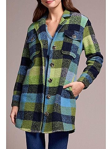 Tribal Nightfall Plaid Notch Collar Jacket in Green (view 2)