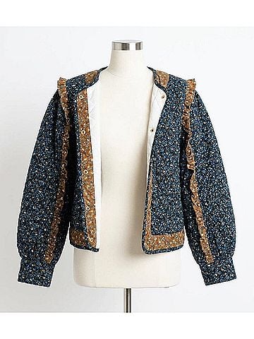 Karlie Floral Vintage Cord Novelty Jacket in Navy (view 1)