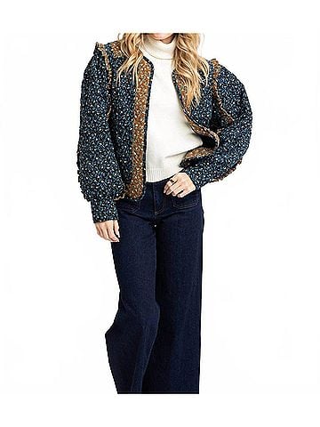 Karlie Floral Vintage Cord Novelty Jacket in Navy (view 2)
