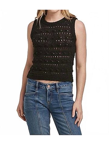 Dear John Magnolia Pointelle Knit Vest Top in Black (view 2)