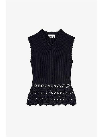 Ganni Cotton Crochet Vest in Black (view 1)