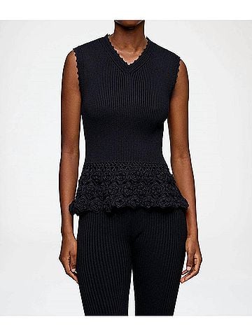 Ganni Cotton Crochet Vest in Black (view 2)
