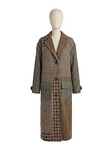 Central Park West Raven Patchwork Long Coat in Brown (view 1)